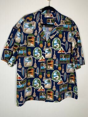 Hawaii Station Shirt Aloha Guitar Turtle Pineapple Palm Tree 100% Cotton 3XL